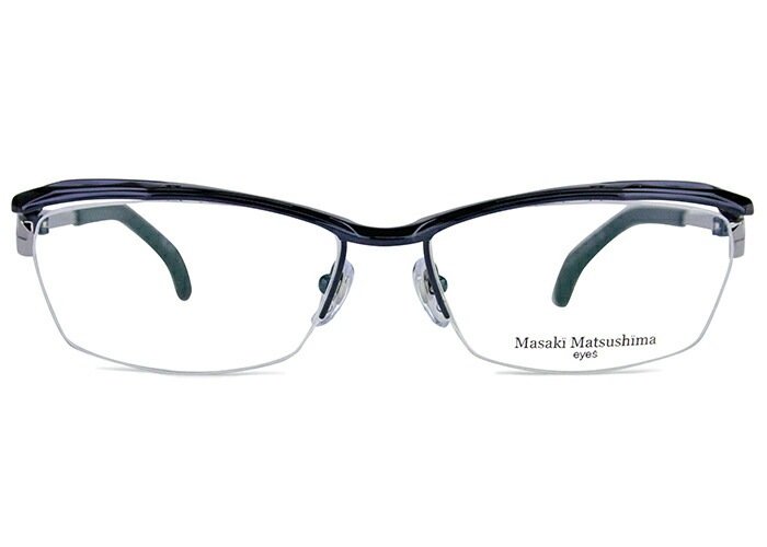 メガネ MF-1256 c.3 ダークネイビー/シルバー 日本製 ナイロール 大きい