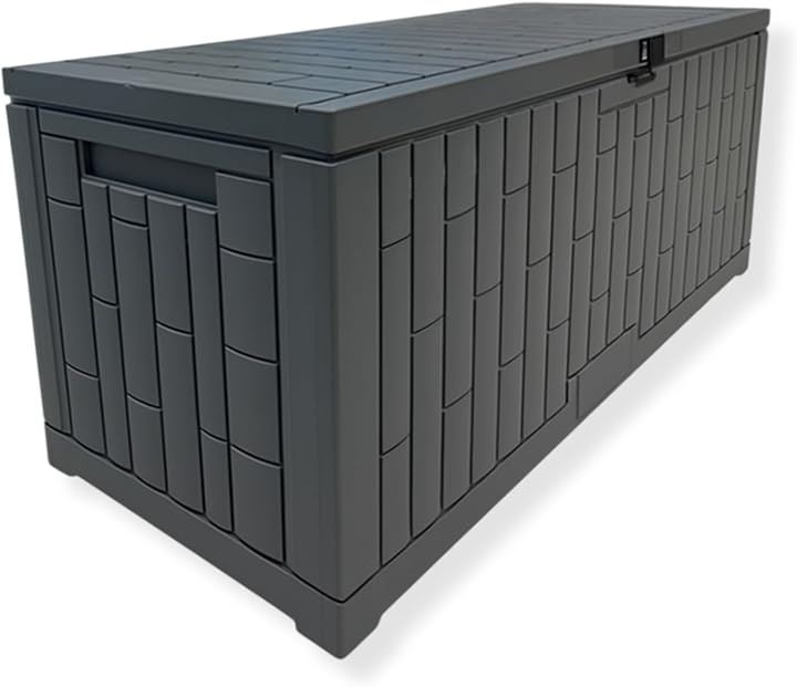 LIFE GARAGE 収納ボックス 屋外 大型 防水 座れる ベンチストッカー 2WAY 鍵穴付 コンテナ ゴミ箱 宅配ボックス 物置 ベランダ (グレー, 約228L)