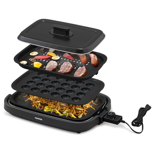 アイリスオーヤマ ホットプレート 網焼き風ホットプレート 3枚焼き (たこ焼きプレート/平面プレート/焼肉プレート) シンプル ZIHA-A30-HA アッシュ 【Amazon.co.jp限定】