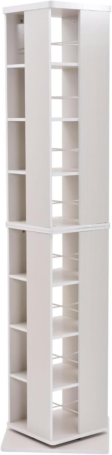 [山善] 旋转书架 8层 宽45×深45×高182.5厘米 壁挂・可放角 小巧 大容量 组装品 白色 木纹风格 DSRR-8(JW)