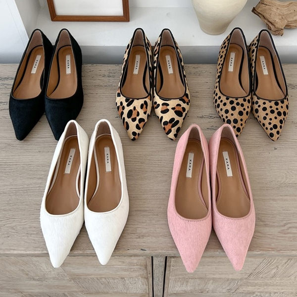 バレエシューズ パンプス ポインテッドトゥ カーフレザー フラット レディース 黒 豹柄 ブラック ピンク ヒョウ柄 レオパード ドット アイボリー 靴 婦人靴 韓国