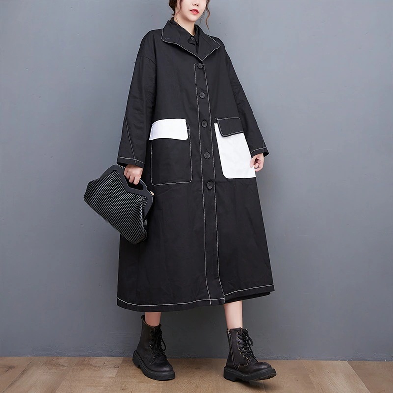 大きいサイズ春トレンチコート 韓国レディース春アウター新型ロングジャケット ファットマミー