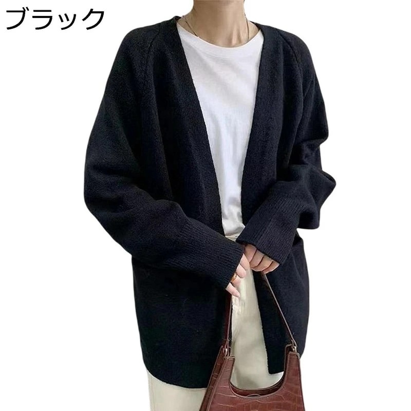 ニットカーディガン レディース 羽織り 秋冬 ショート丈 厚手 長袖 ボタンなし ポケットあり 無地 ブラック 韓国 暖かい 肌触り 着痩せ オフィス スクール 通勤通学 ニットコート