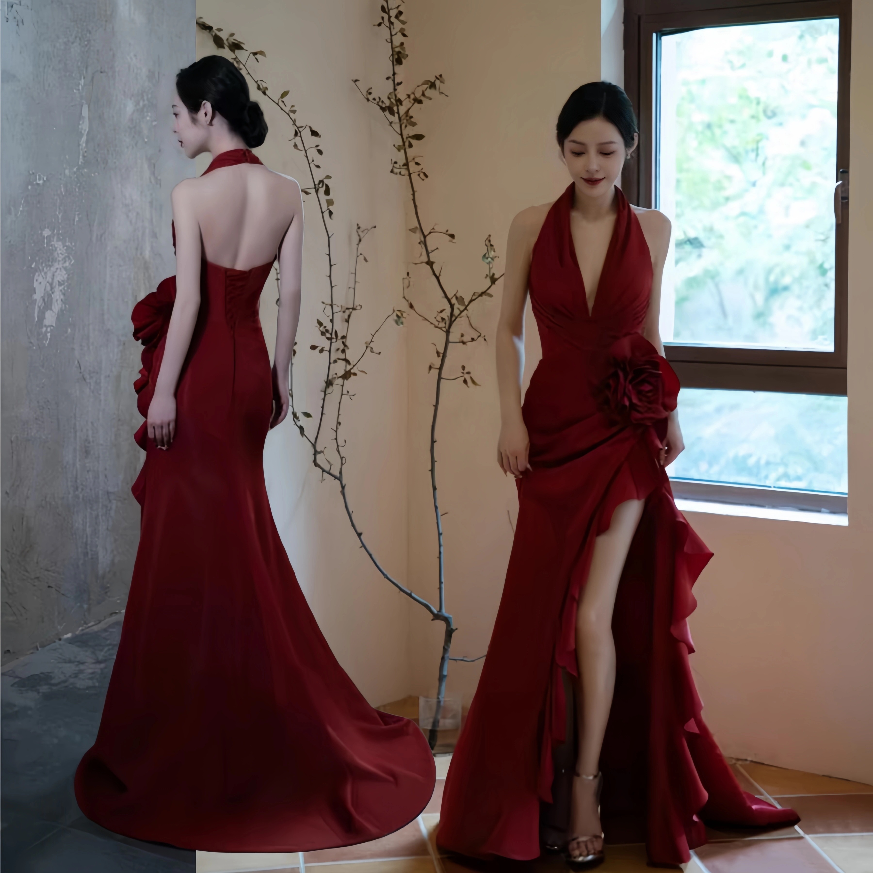 ウエディングドレス レッド パーティードレス 前撮り 後撮り 撮影 新婦  