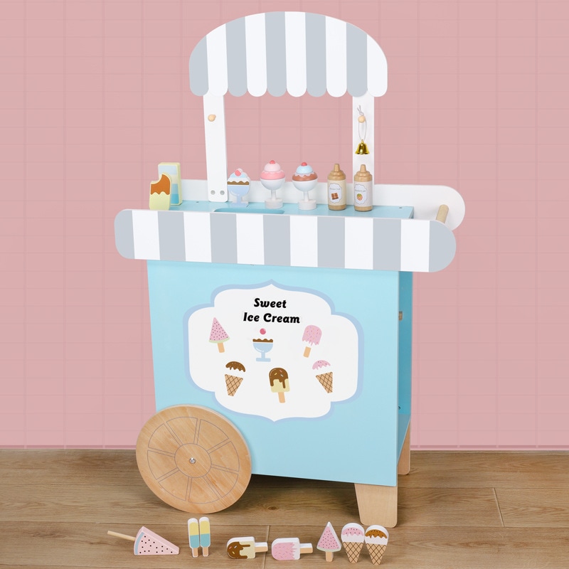木製シミュレーションアイスクリームトラックの子供ロールプレイハウスプレーヤーシーンシミュレーションセールスカートキッチンtoys