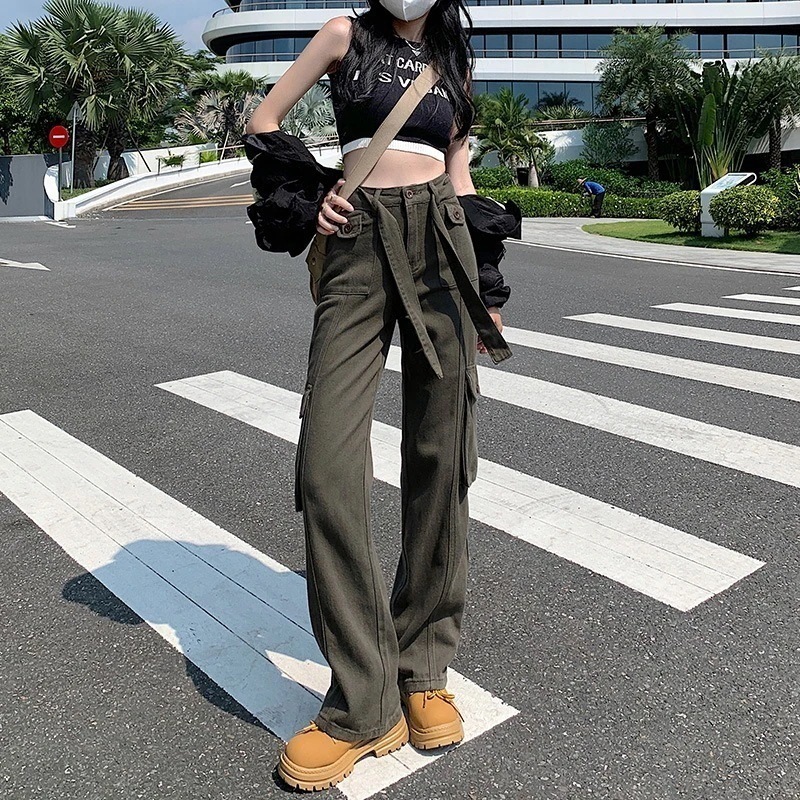 アメリカンヒップホップヒップホップワークパンツレディースサマlージーンズハイストリートタイドインスデザインセンスルーズワイドレッグドラッグパンツ