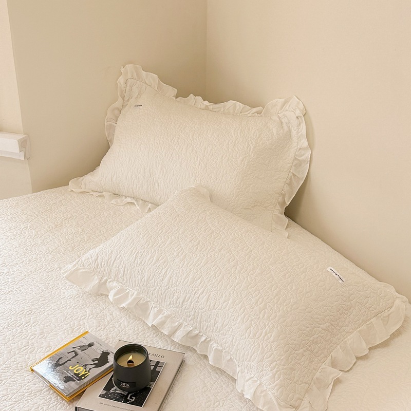 韓国語のプリンセススタイルスタイルピュアコットンベッドカバー白い綿のフリルキルト厚のシートセットオールシーズン