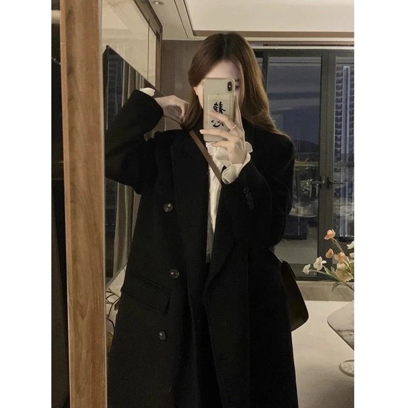 とろ コート ルーズ ジャケット アウター ツイードコート ミディアム丈 24新作 韓国バージョン ジャケット カジュアル アウター コート レディース 上着 本日の商品ブラックスーツ