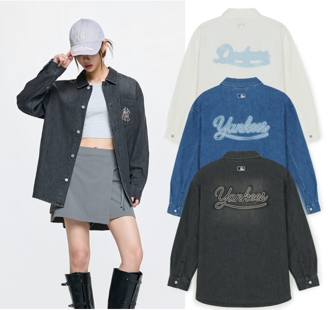 Varsity Lettering Denim Shirt (3ADRV0261-07IVS,3ADRV0261-50INS,3ADRV0261-50BKS)