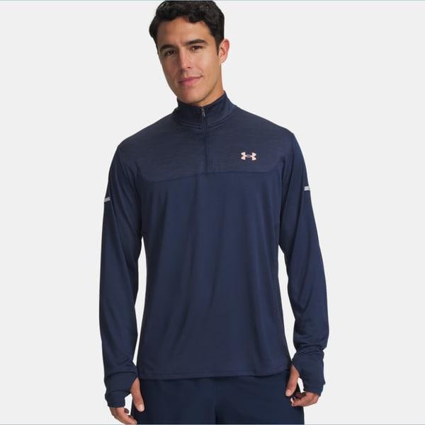 6004963-409 ネイビー UA Tech ユーティリティ 男性 ジップ ハーフジップ 機能性 長袖Tシャツ ランニング ヘルス