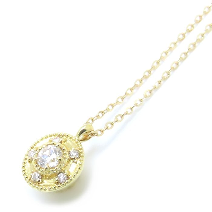ネックレス ダイヤモンド0.07ct ルビー0.02ct K18YG イエローゴールド/76072【中古】