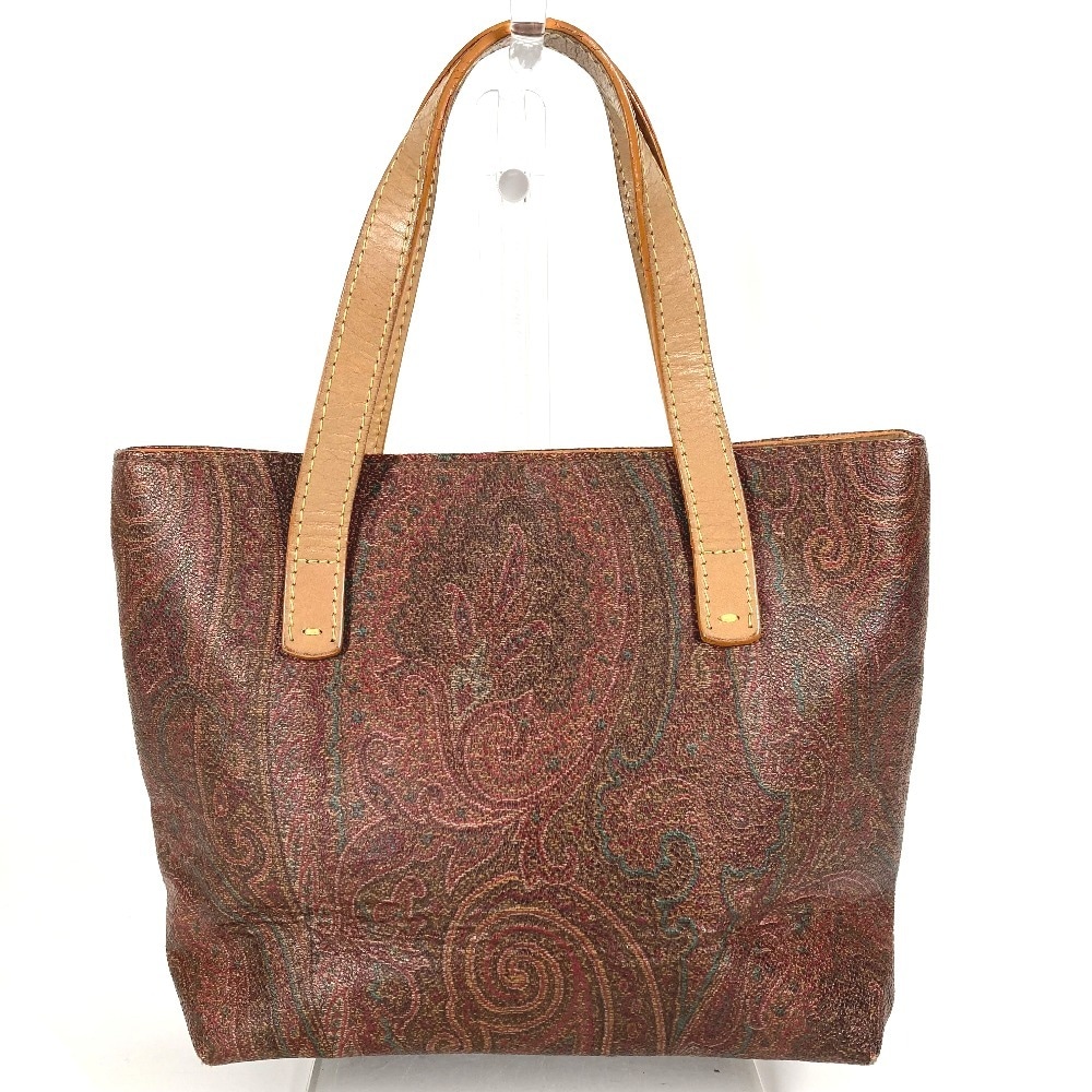 ETRO エトロ ハンドバッグ ペイズリー柄 ロゴ カバン トートバッグ レザー/キャンバス ブラウン系