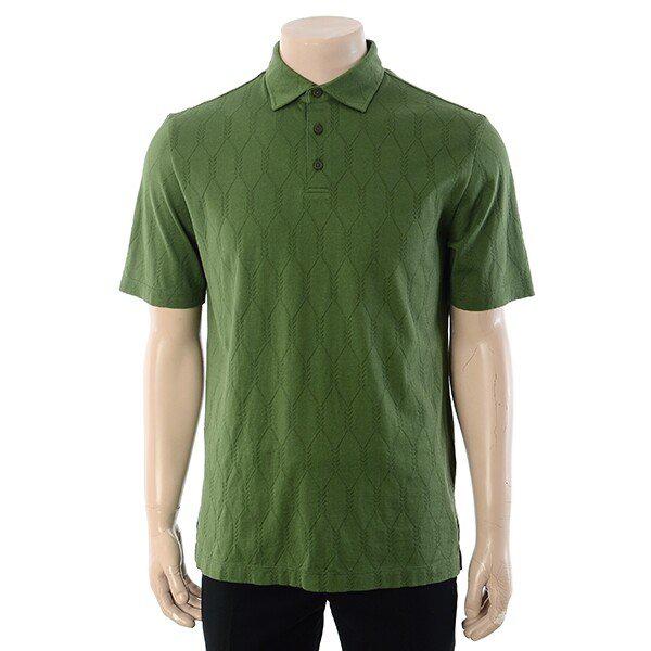 YJEMTS451_木の葉模様ジャガードカラーTシャツ半袖