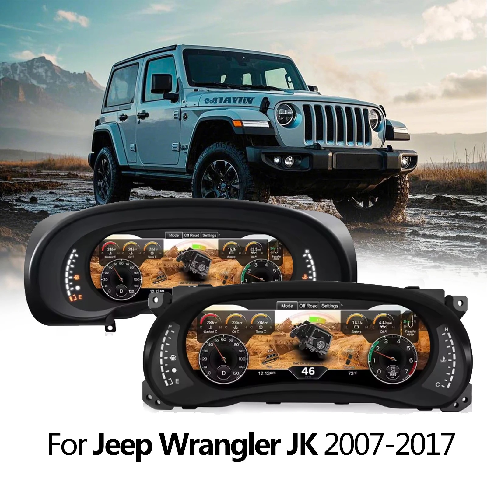 ジープ・ラングラー JK 2007-用 デジタルインストゥルメントクラスターディスプレイ 12.3インチHD画面 1920*720 高速起動/プラグアンドプレイ スピードメーター 輸入品