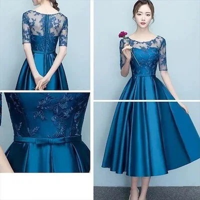 パーティードレス レディース ブルー 花柄 シースルー ワンピース ワンピ 結婚式 パーティ今日は30パーセント 5,021円