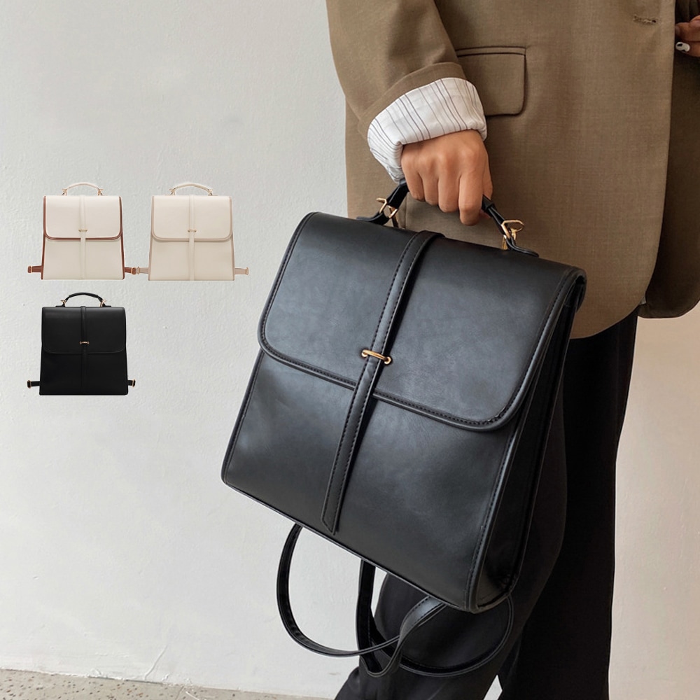 【日本倉庫即納】 リュックサック レディース 4way スクエアバッグ PU 縦型 大容量バックパック パソコンバッグ 肩掛けカバン 手提げかばん ビジネスリュック