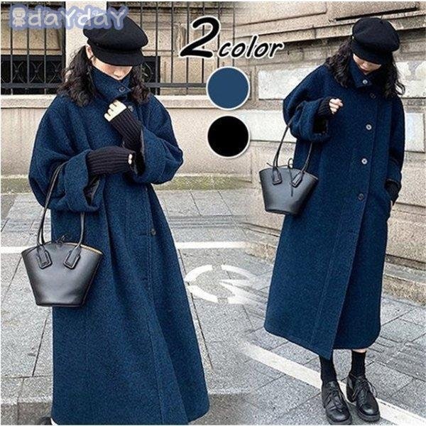 チェスターコート レディース 秋冬 40代 チェスターコート 黒 ロング丈 ラシャコートひざ下 厚手