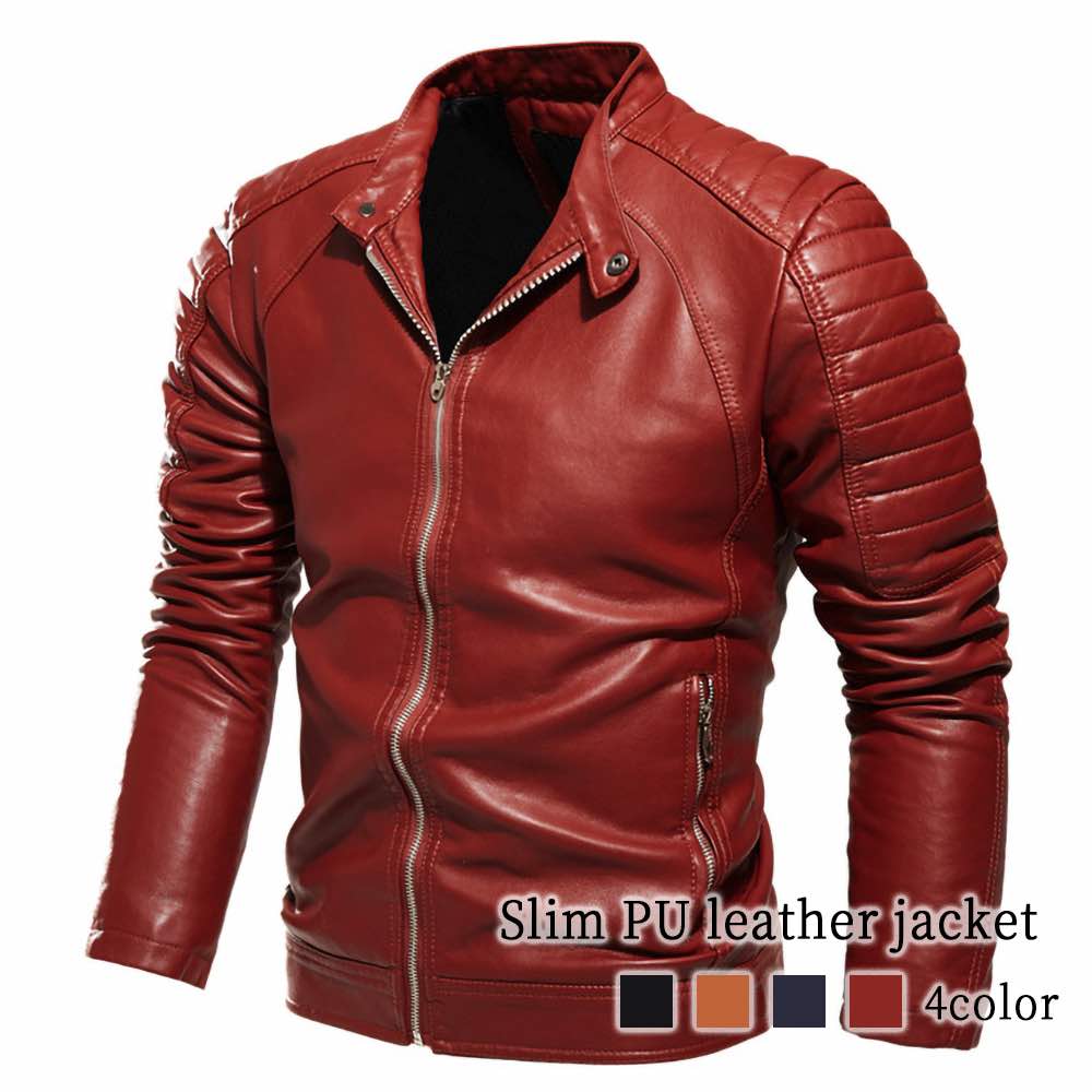 ライダースジャケット メンズ スリムPUレザージャケット 厚手 春 セール Tシャツ 革ジャン 黒 ダブル ジャケット アウター 秋 ライダース 冬 着こなし ブルゾン バイク ブランド レザージャケ