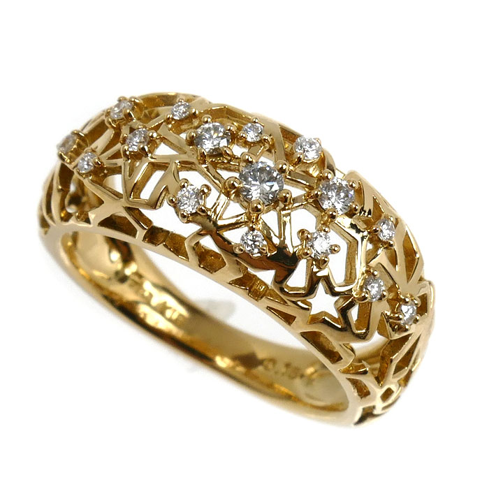 STAR JEWELRY スタージュエリー K18YG イエローゴールド リング・指輪 ダイヤモンド0.15ct 9号 4.0g レディース 中古