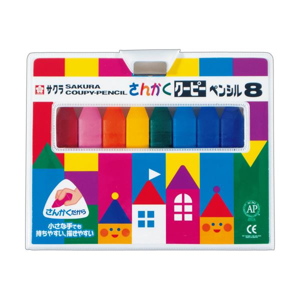 (まとめ) サクラクレパス さんかくクーピーペンシル8色（各色1本） FYL8 1パック (×10セット)