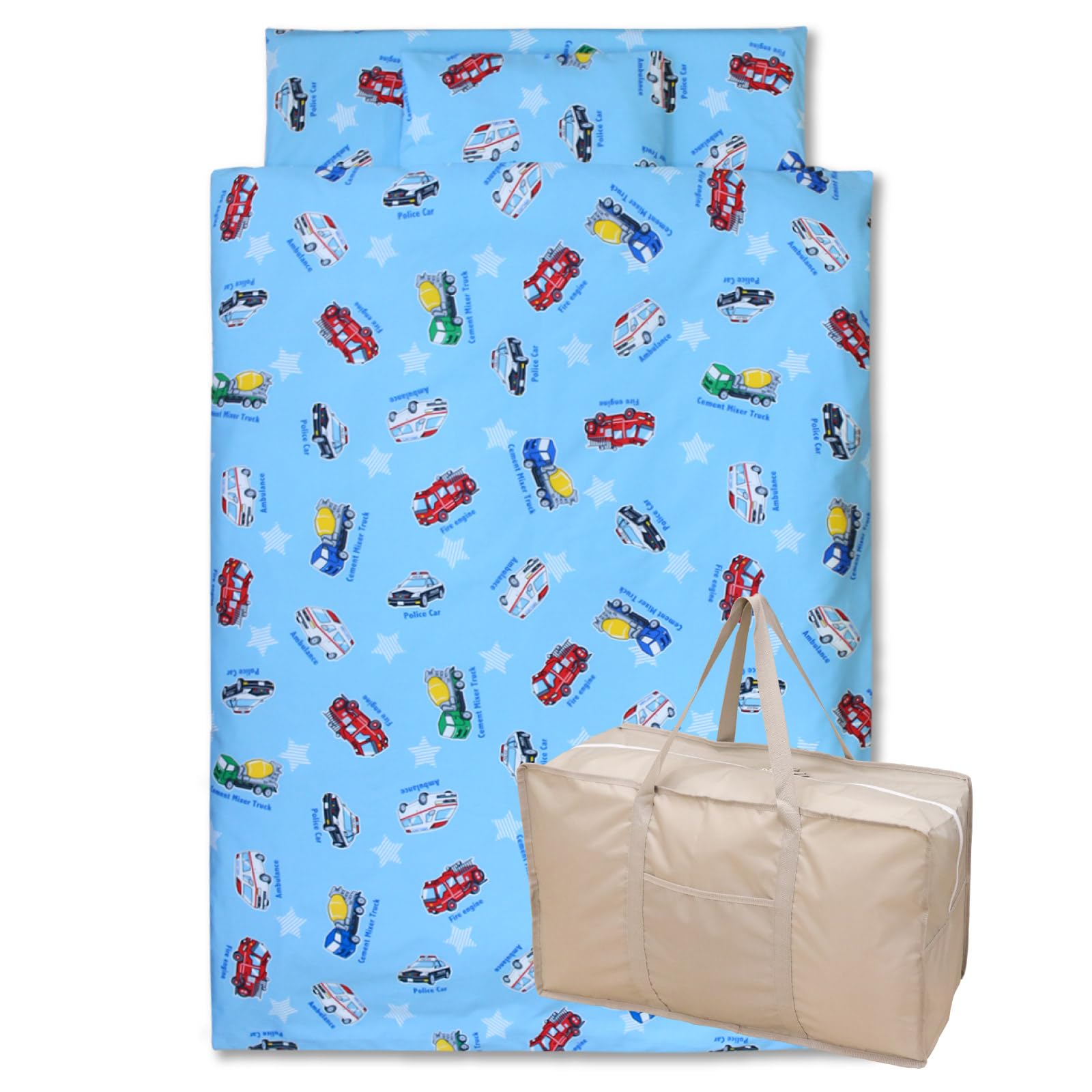お昼寝布団セット 8点 洗える 綿100％ 撥水バッグ はたらく車 お名前ワッペン ネームタグ 保育園 幼稚園 6,871円