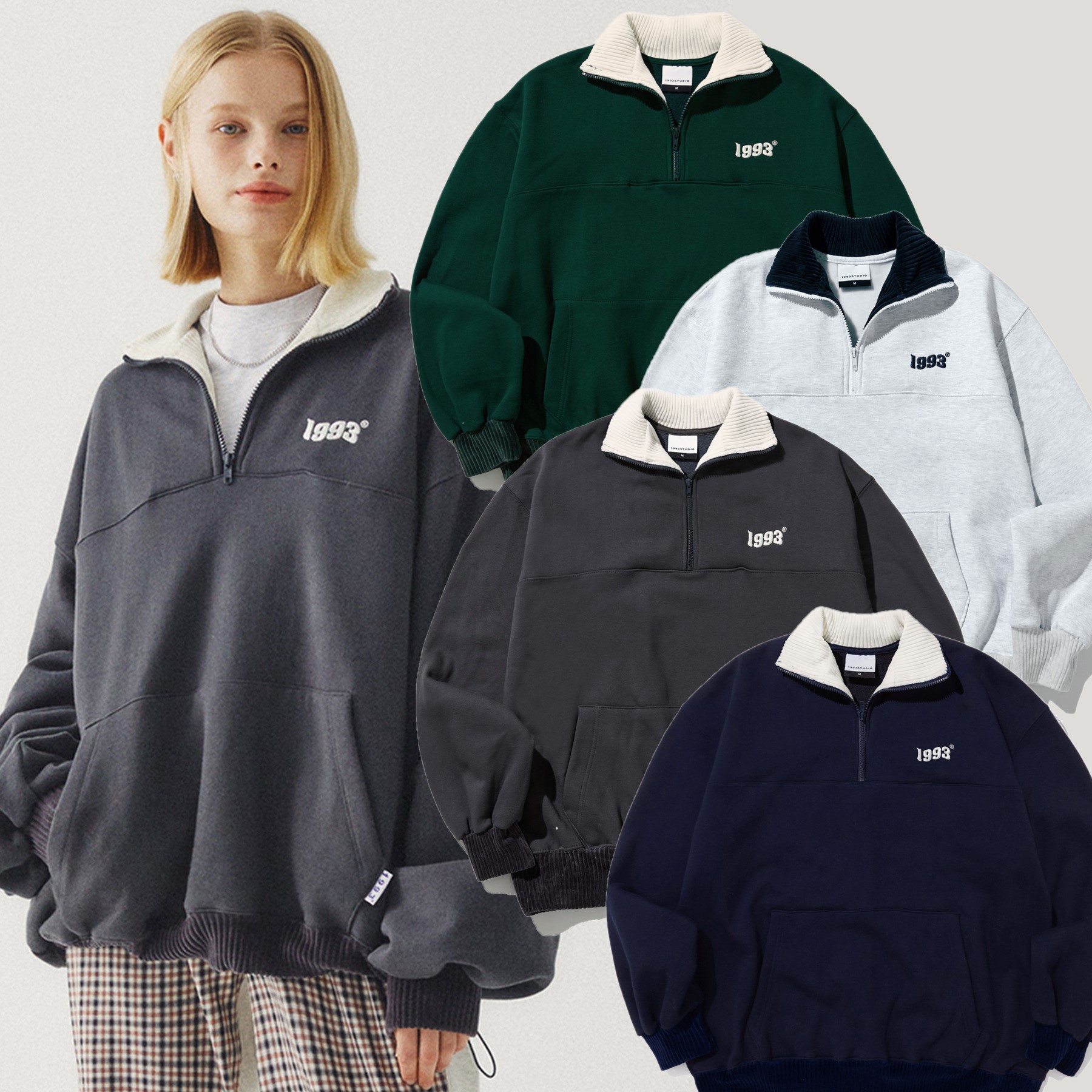 [1993studio] [韓国ベスト] VINTAGE HALF ZIP-UP_ 7色