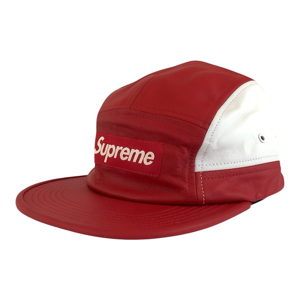 超美品 2-Tone Leather Camp Cap レッド ホワイト レザー キャップ 帽子 メンズ 604468