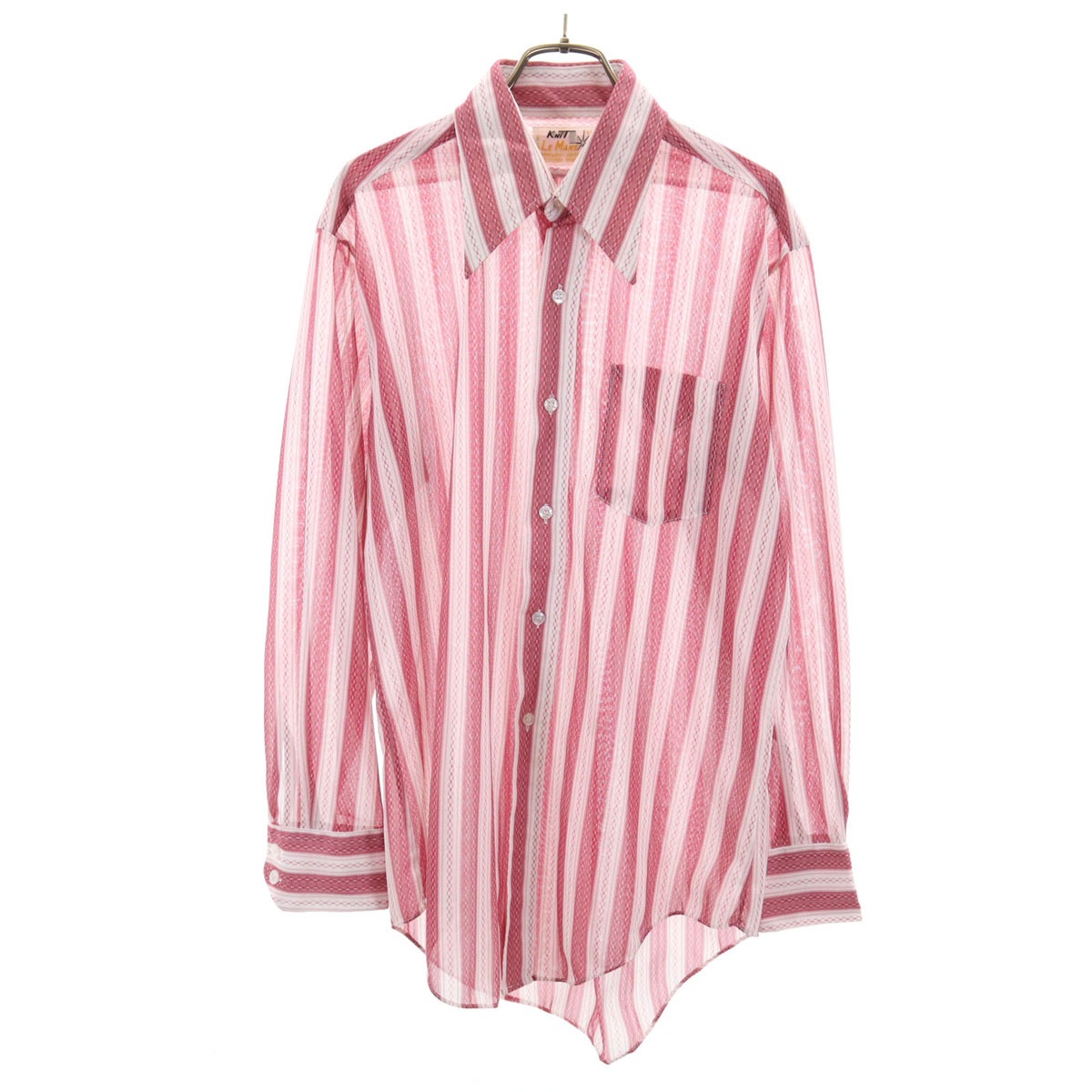 LE MANS 70s ヴィンテージ 衿芯 ストライプ柄 長袖 ボタンダウンシャツ 16-321/2 ピンク メンズ 古着