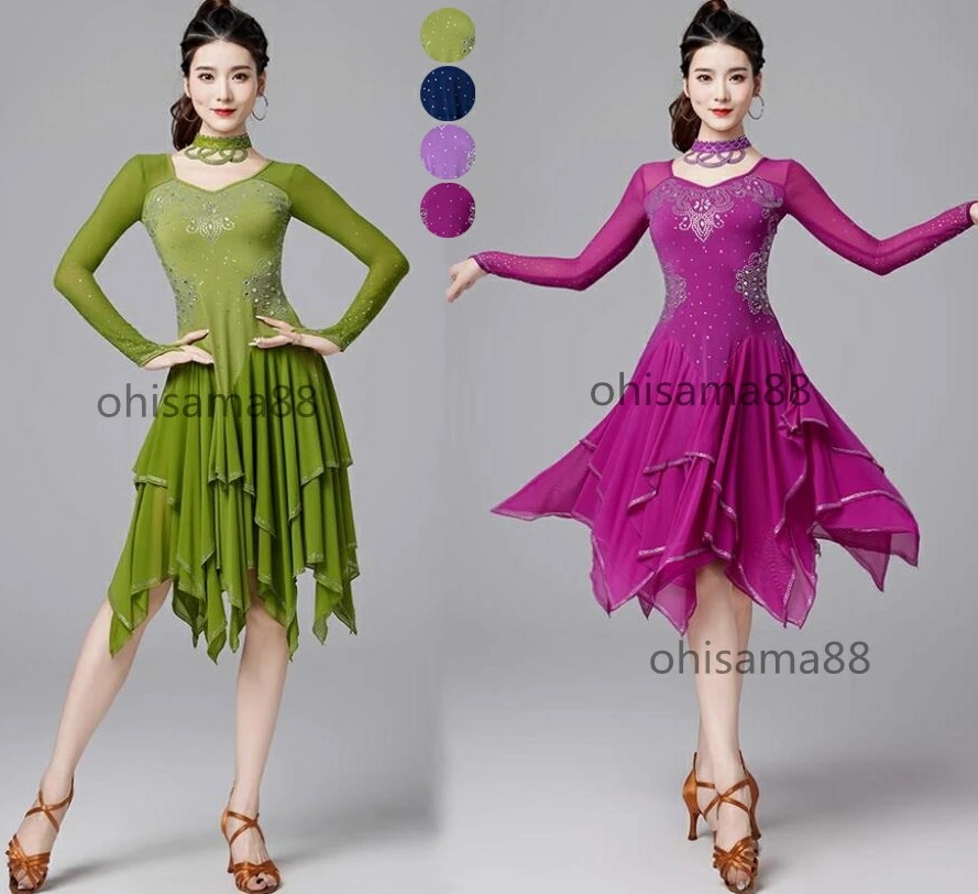 お急ぎくださいラテン 社交ワンピース ダンス服 可愛い ワンピース チャチャ ラテンダンス レディース セクシー 社交ダンス衣装 発表会 練習着 ラテンワンピース ダンスウェア ダンスドレス 演奏会