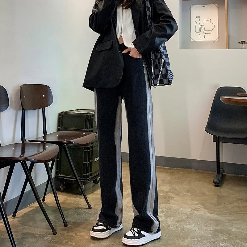 グラデーション ジーパンレディース韓国脚長効果！ワイドパンツ モッピングパンツ ストレートジーンズ