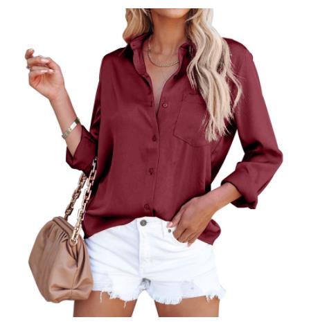 春と夏の新しいアマゾンサテンロング - スリーブドオフィスビジネスシャツの女性