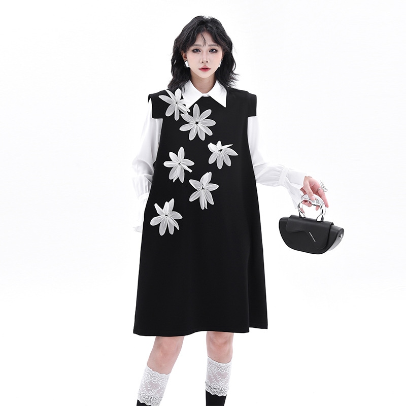 春秋の新型立体花びベストワンピース大きいサイズの女服のノースリーブワンピース秋