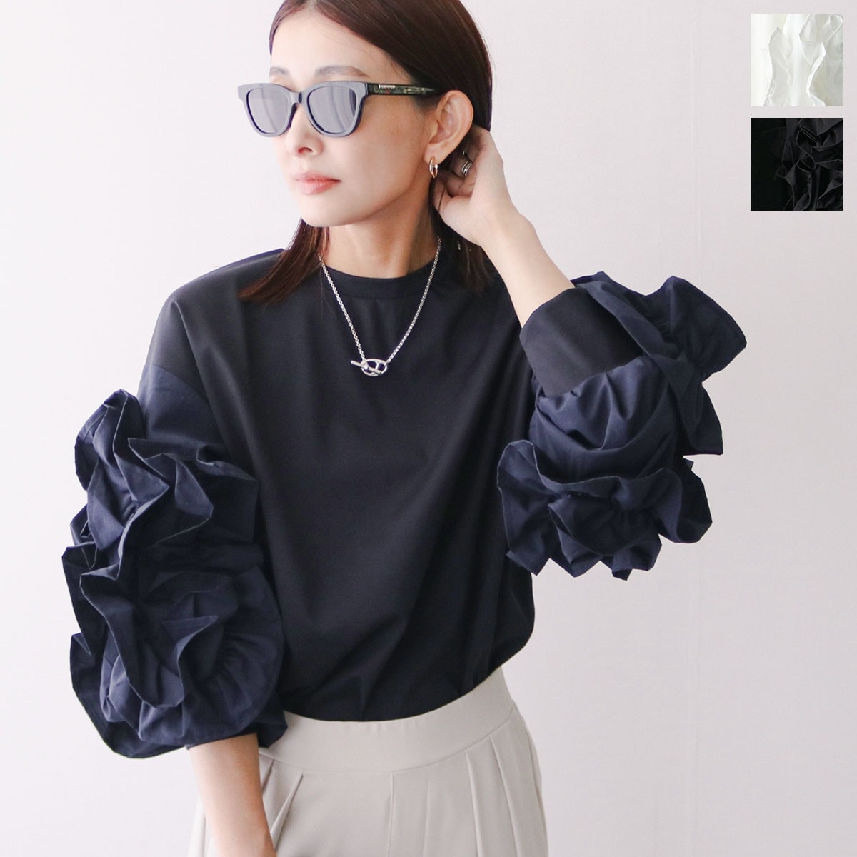 Re.Verofonna ヴェロフォンナ ウェーブ フリル カットソー 5259504 レディース 長袖 ボリュームスリーブ ブラウス ストレッチ カラー3色 16,335円