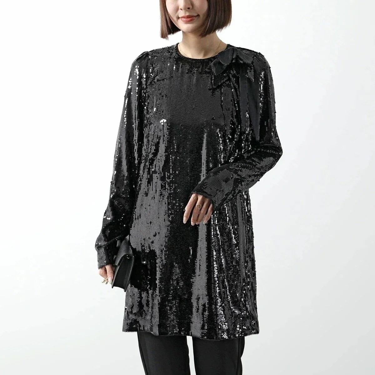 N21 ヌメロヴェントゥーノ ワンピース H041 5271 レディース 長袖 スパンコール チュニック クルーネック 花 フラワー 9000 【mega】