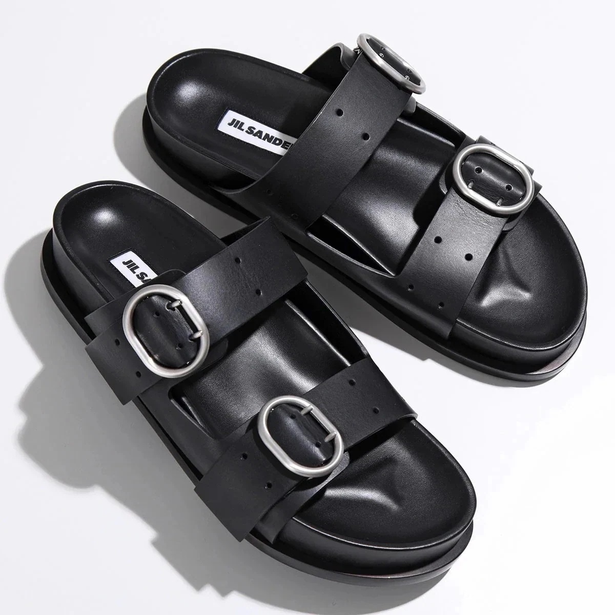 JIL SANDER ジルサンダー サンダル J33WP0047 P0503 メンズ フラット レザー ツーストラップ バックル シューズ 靴 001/BLAC