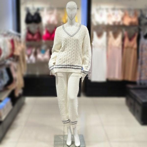 Vネックケーブル編みジャカードセーター室内着セット(vev3976w/vep3976w)_s