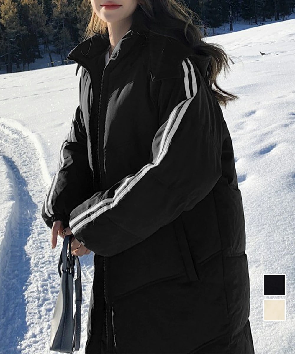 中綿ダウンコートレディースアウター韓国風 フード付きコート冬服 エコダウンロング丈ジャケット 袖ラインキルティングコート 軽量ベンチコート暖かい 通勤通学アウター 5,694円