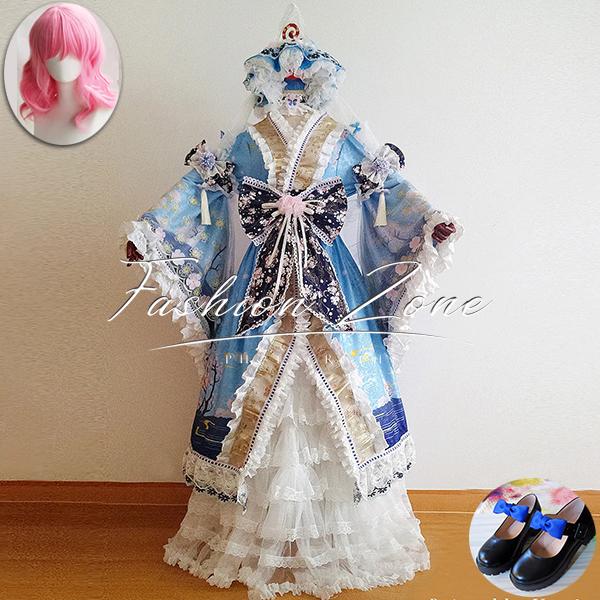 【品質良い 大好評中】迅速な出荷 東方プロジェクト 西行寺 幽々子 コスプレ衣装 ウィッグ 靴 cos ハロウィン 演出服 変装