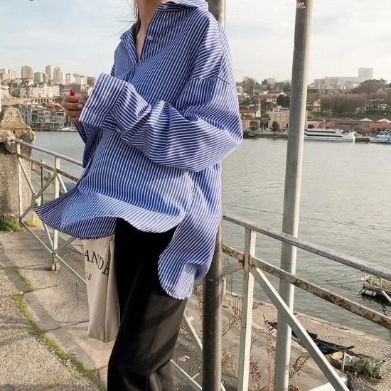 シャツ レディース トップス カジュアル 長袖 ゆったり ストライプ 体型カバー 大きい シャツ レディース トップス カジュアル 長袖 ゆったり ストライプ 体型カバー