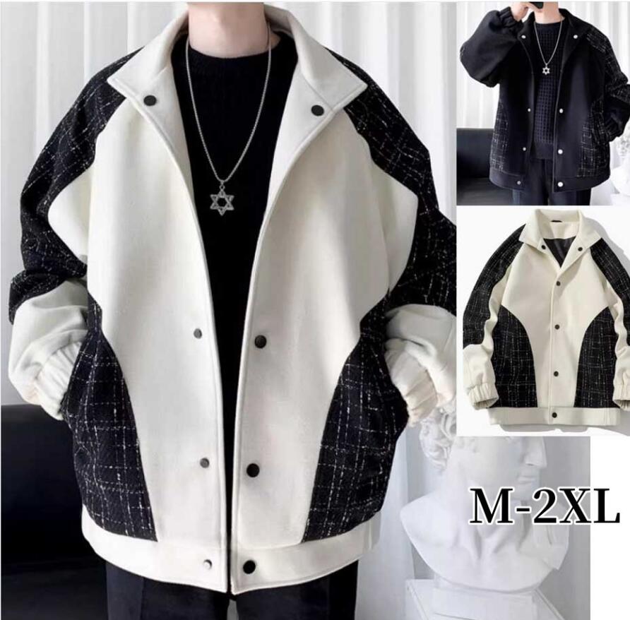 M/ L/ XL/2XL/3XL メンズ バイカラーボタンジャケット 長袖 アウター スプリングコート ブルゾン スタジアムジャンパー スタジャン ビジネス 通勤 通学 カジュアルジャケット ジップパ