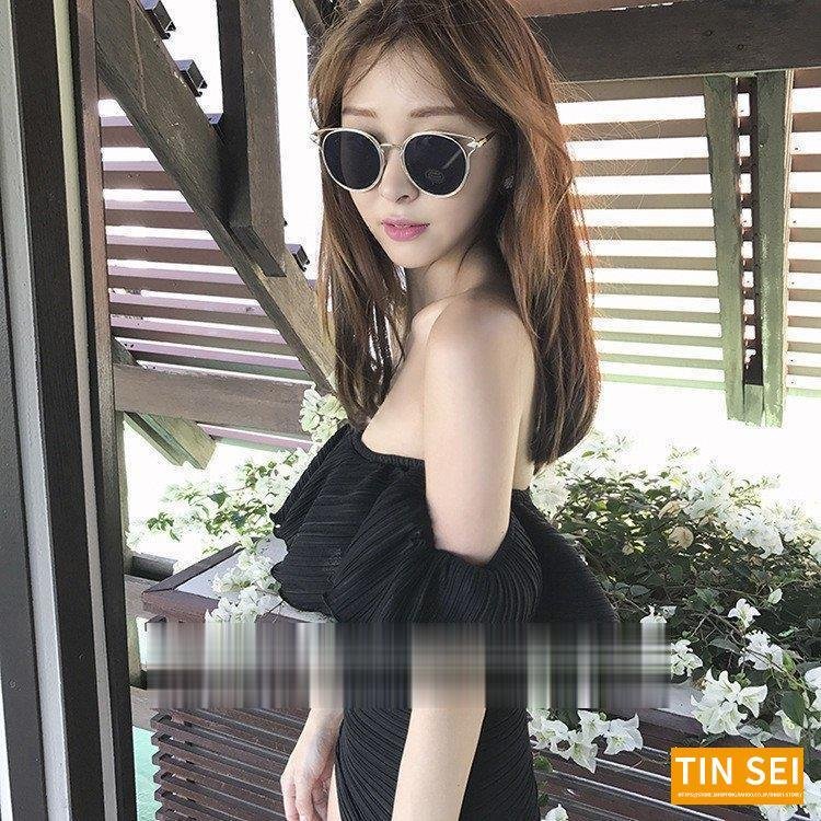 水着レディース ワンピース 水着オフショル オフショルダー 大きいサイズ 胸元フリル 無地 黒 ブラック 体型カバー ママ水着 20代 30代 40代 5,464円