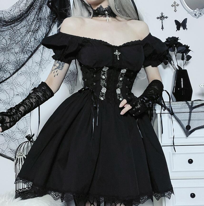 【新作登場 最安値!】47ロリータ 薔薇刺繍メイド服ワンピース　 ゴスロリ コスプレ メイド服 コスチューム 文化祭 学園祭 衣装 仮装 ハロウィン おすすめ 可愛い 日常　写真　舞台　花嫁