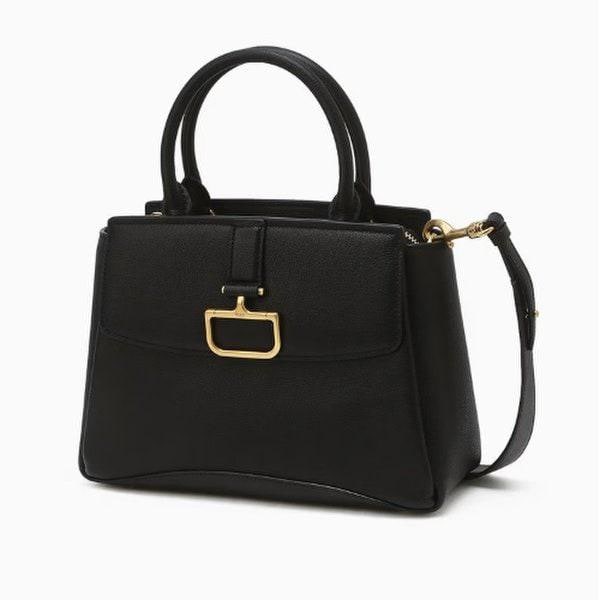 ブラック バックル装飾 牛革トートバッグ DCBA5E824BK_s