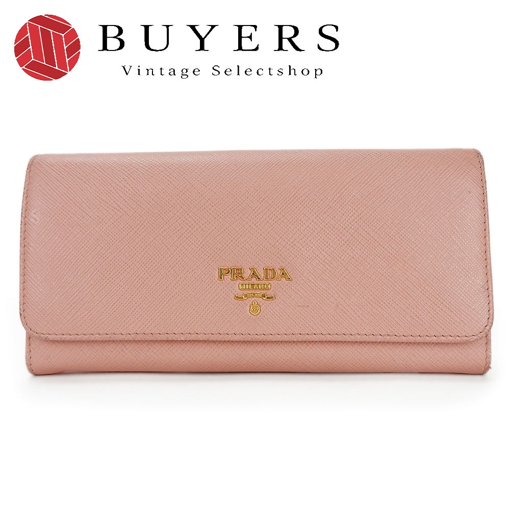 中古 プラダ 長財布 二つ折り 1MH132 サフィアーノ レザー 革 ライトピンク シンプル レディース 女性 小物 PRADA wallet pink saffiano【中古】