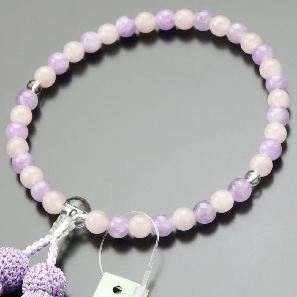 特別価格念珠ドットコム 数珠 女性用 約7ミリ ローズクォーツ 藤雲石 交互 本水晶 正絹房【略式数珠 京念珠 京都 4月の誕生石 紫雲石 紅水晶 宗派共通 ラベンダーアメジスト 葬儀 法要 かわ