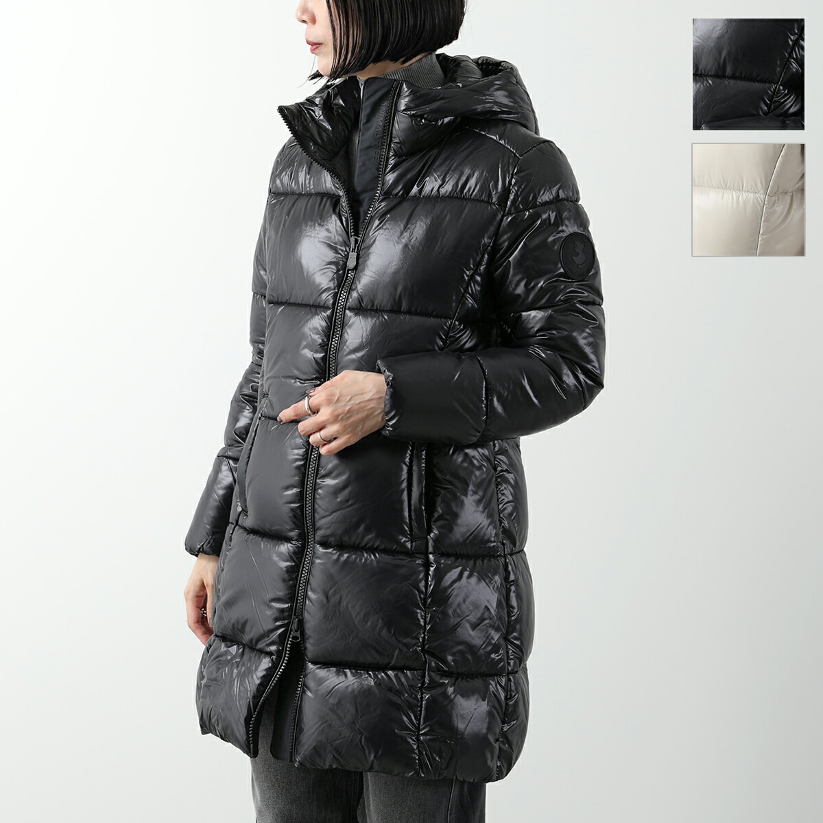 SAVE THE DUCK セイブザダック エコダウン INES D45650W LUCK19 レディース パデッドコート フーテッド 中綿ジャケット ミドル丈 カラー2色