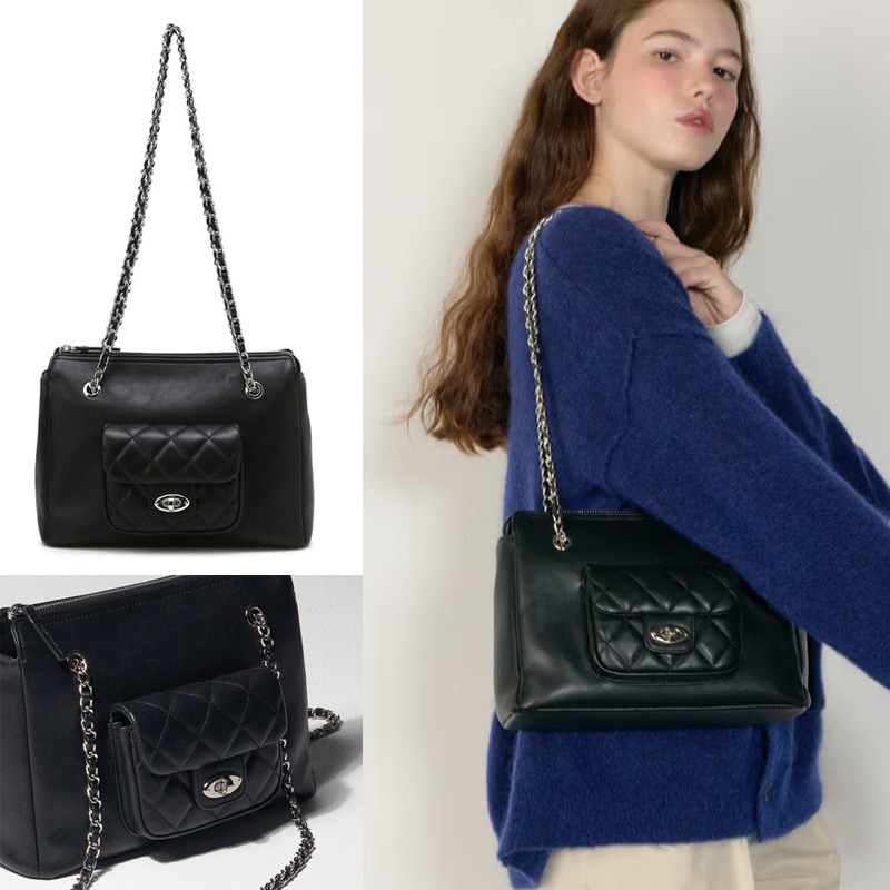 【アンナ】ミディアムキルティングチェーンショルダーバッグ JLBA4F010BK