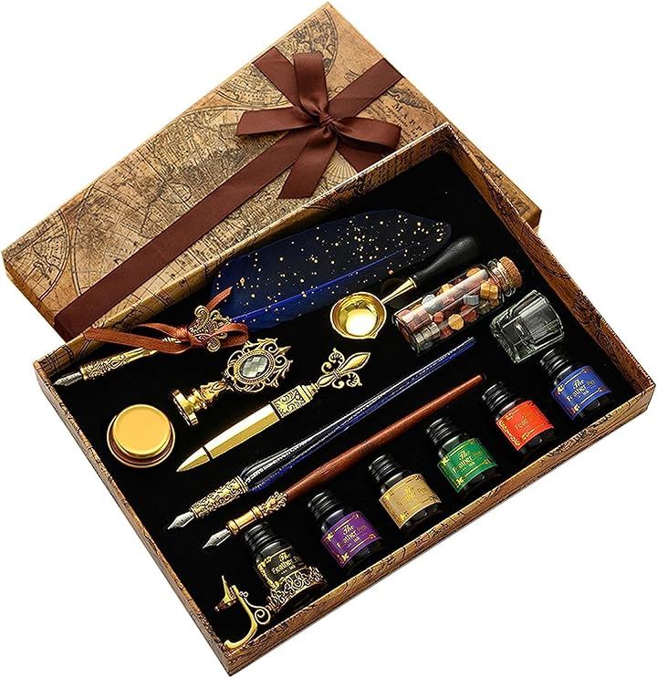 羽ペン 羽根ペン セット つけぺん アンティーク 結婚式 インク無し( ブルー) 5,468円