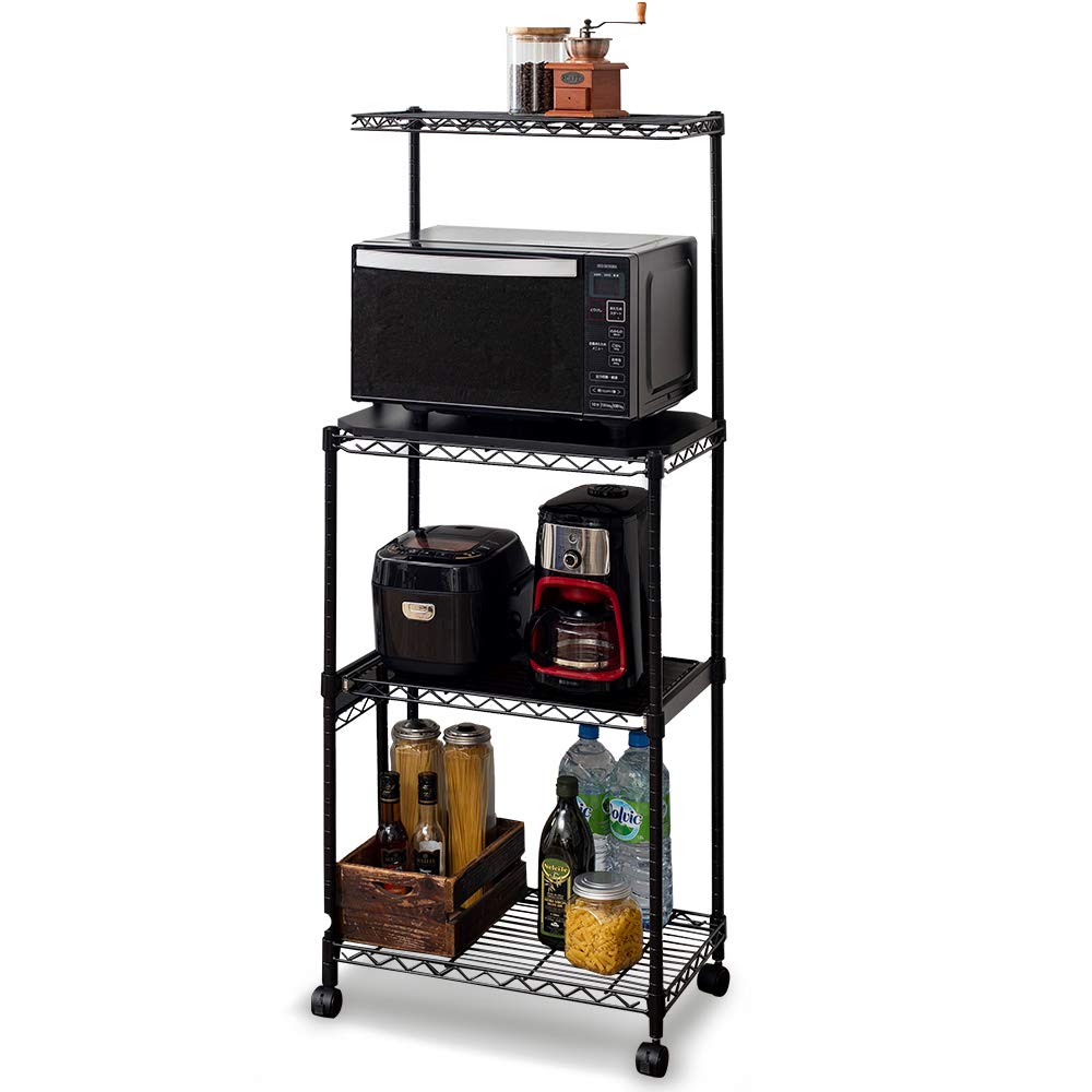 アイリスオーヤマ カラーラック メタルラック レンジ台 4段 キャスター付き ブラック 防サビ加工 幅55×奥行35×高さ139cm ポール径19mm キッチンラック スチールラック サビに強い CM