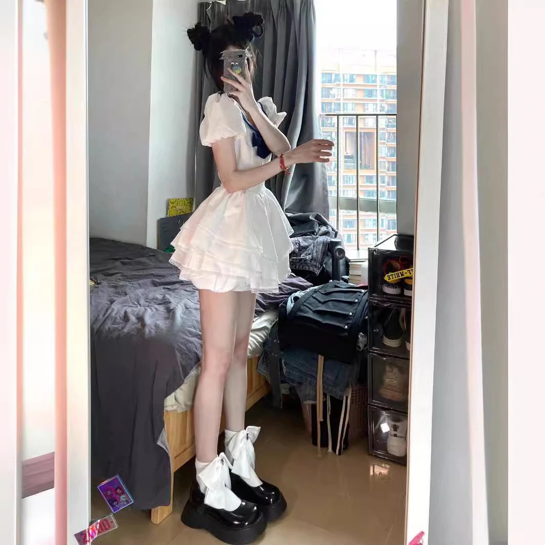 ロリータドレス 春夏 キャンパス風 JK ワンピース セーラー服 百掛け 着痩せ